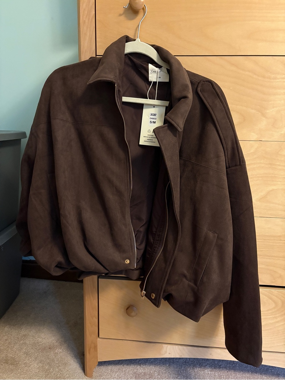 Brown Suede Zip-Front Bomber Jacket